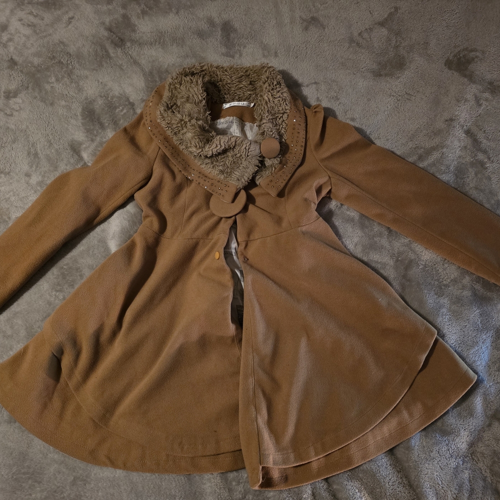 Women’s Tan Faux-Fur Collar Coat Jacket - Picture 1 of 6